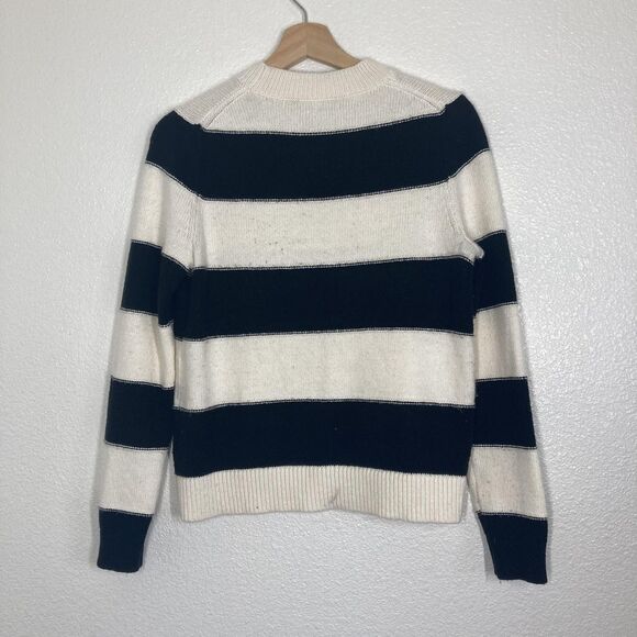 Banana Republic Sweater Womens Small Black White Striped Crewneck Pullover Knit - Picture 12 of 13